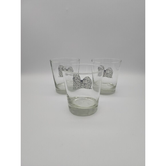 Maltese, Lhasa or Shitsu on The Rocks Bar Glasses Libbey Set Of 3 Vintage - Picture 6 of 12